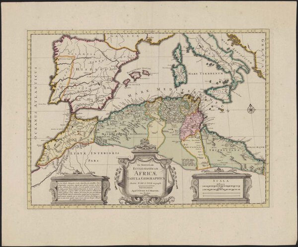 Museumkwaliteit reproductie van de oude kaart Noord-Afrika 1730 van Covens en Mortier, luxe ingelijst