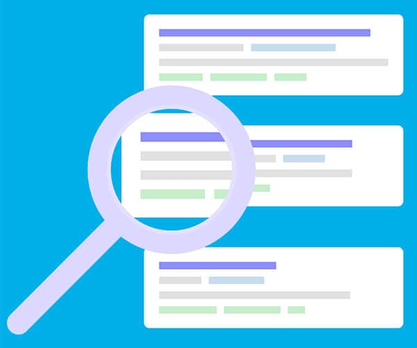 Magnifying glass over listings representing the job site search element of our IT headhunting services