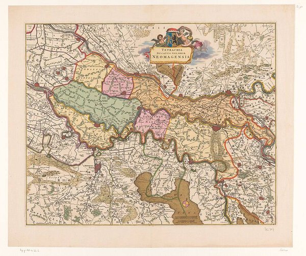 Museumkwaliteit reproductie van de oude kaart Kwartier van Nijmegen 1689, naar Frederik de Wit.
