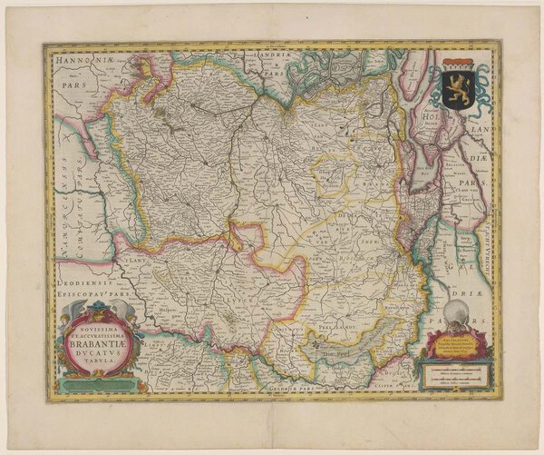 Museumkwaliteit reproductie van de oude kaart Hertogdom Brabant 1633, Novissima et accuratissima Brabantiae ducatus tabula.