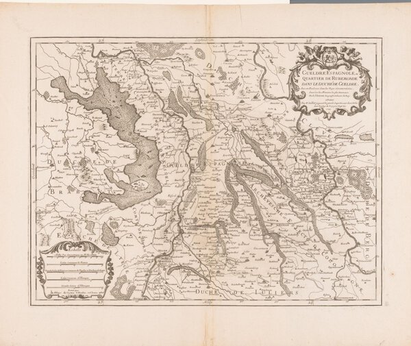 Museumkwaliteit reproductie van de oude kaart Opper-Gelre 1701, het Spaanse kwartier van Roermond, uitgegeven door Jaillot.