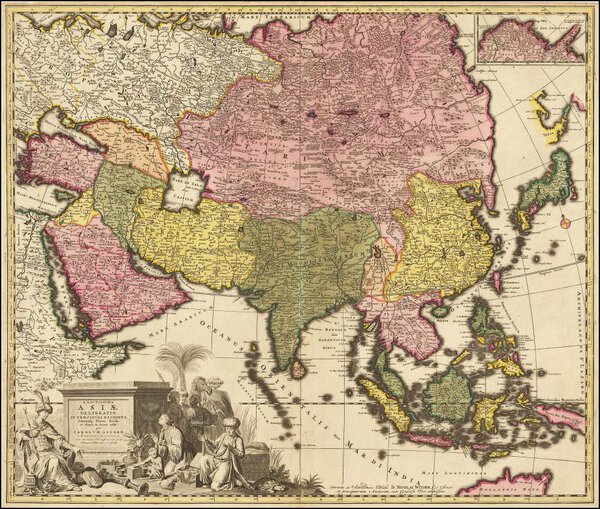 Museumkwaliteit reproductie van de oude kaart Azië 1695, het hele werelddeel, door Carel Allard.