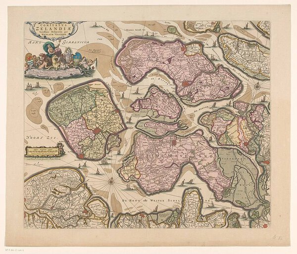 Museumkwaliteit reproductie van de oude kaart Zeeland 1658, Comitatus Zelandiae novissima delineatio, door Nicolaes Visscher.