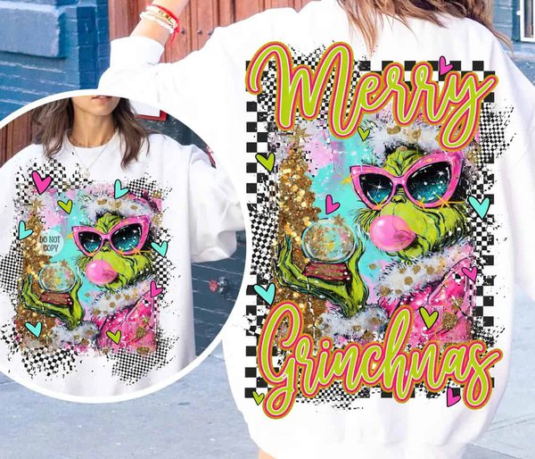 Merry Grinchmas Color Pop Bright Pink & Green Grinch Sunglasses Christmas Back & Front Design