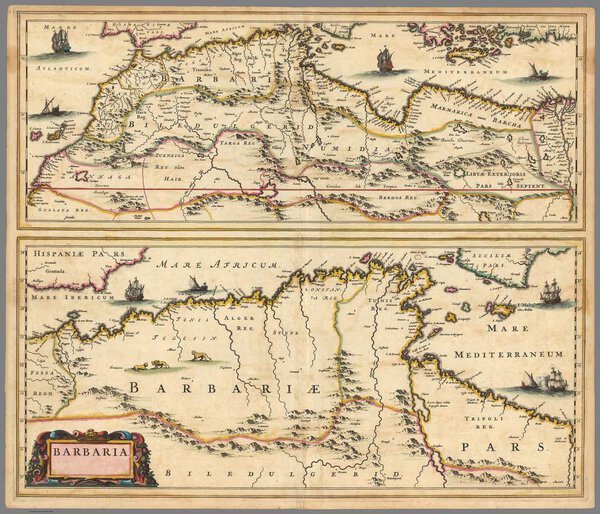 Museumkwaliteit reproductie van de oude kaart Noord-Afrika 1690 van Nicolaes Visscher, Barbaria uit de Atlas Minor.