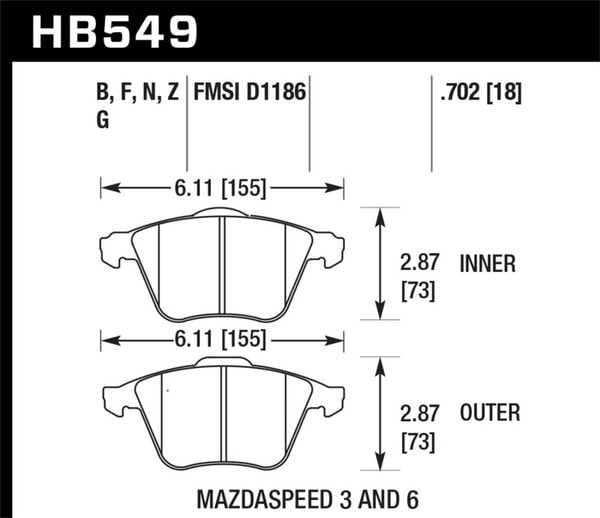 HB549F.702: HAWK HPS Brake Pad Sets