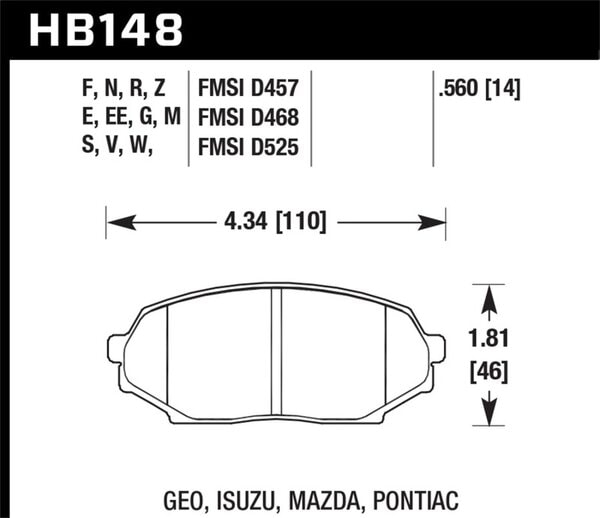 HB148G.560: HAWK DTC-60 Brake Pad Sets