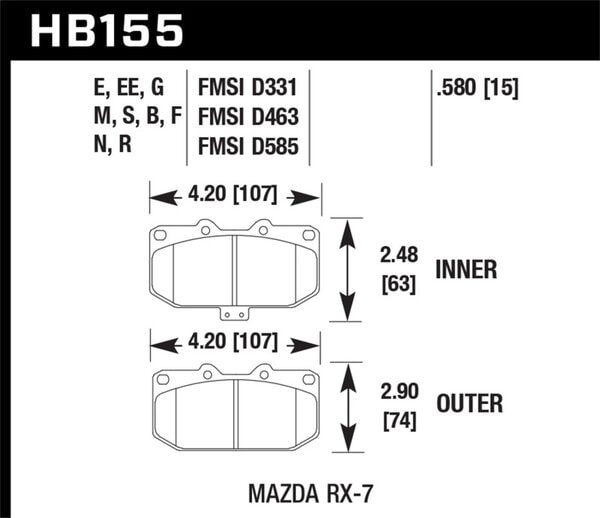 hawkHB155E.580: HAWK Blue 9012 Brake Pad Sets