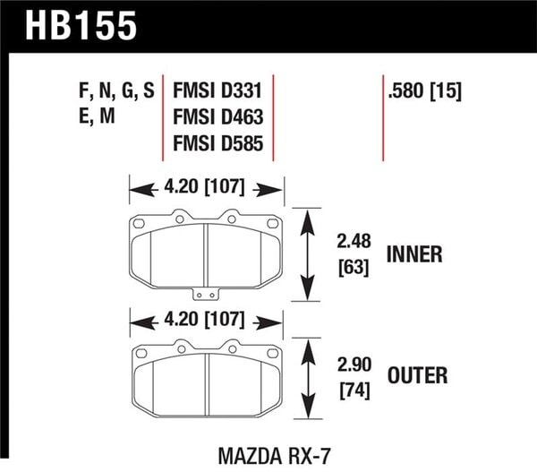 hawkHB155E.580: HAWK Blue 9012 Brake Pad Sets