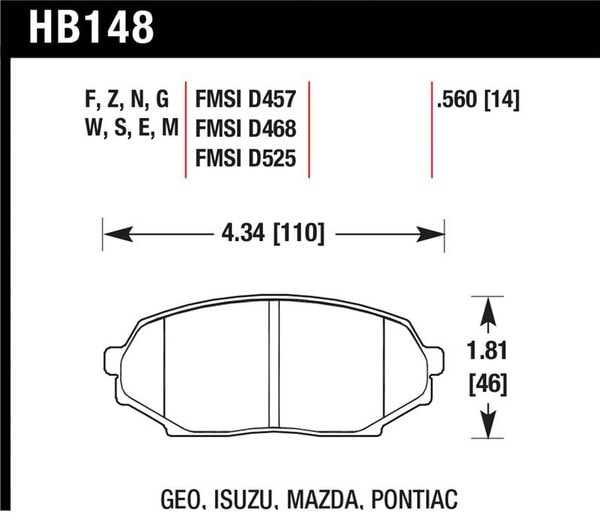 HB148G.560: HAWK DTC-60 Brake Pad Sets
