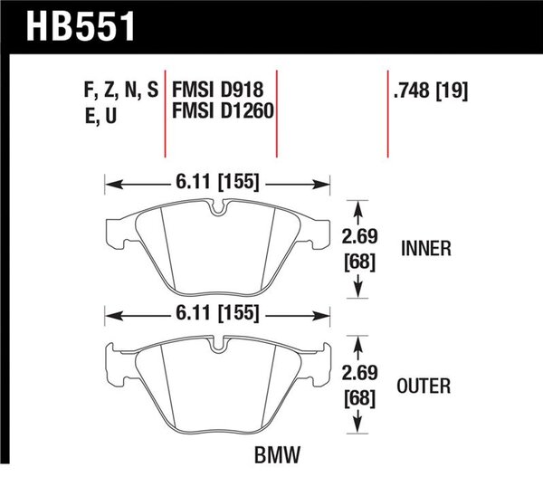 HB551B.748: HAWK HPS 5.0 Brake Pad Sets