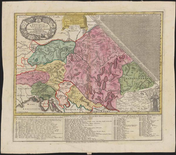 Museumkwaliteit reproductie van de oude kaart Oostenrijk 1740