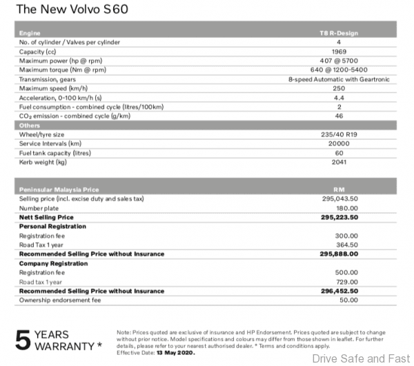 Volvo S60 T8 specifications
