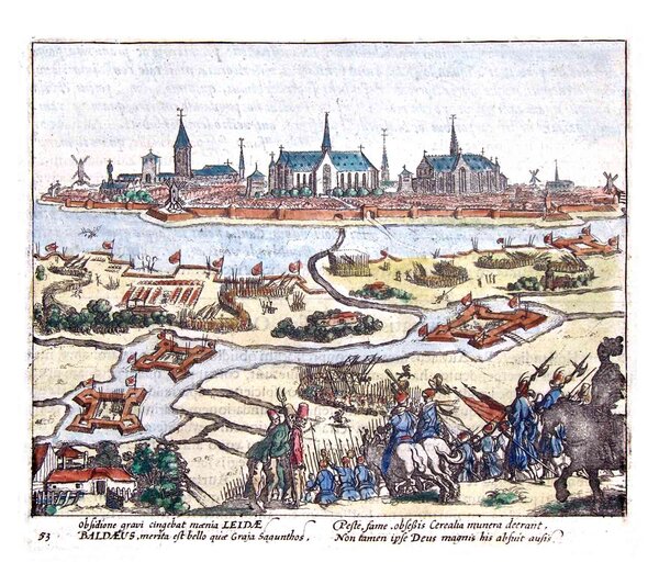 Museumkwaliteit reproductie van de oude kaart van het Beleg van Leiden uit 1622 door Willem Baudartius