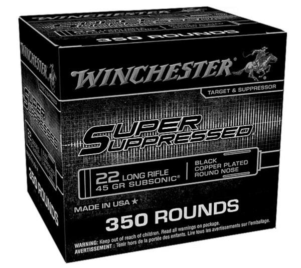 Winchester Ammunition, Super Suppressed, Rimfire, 22LR, 45Gr, Lead Round Nose, 350 Round Box