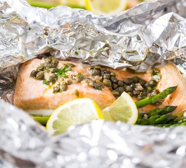 Salmon Foil Packets hot from the oven