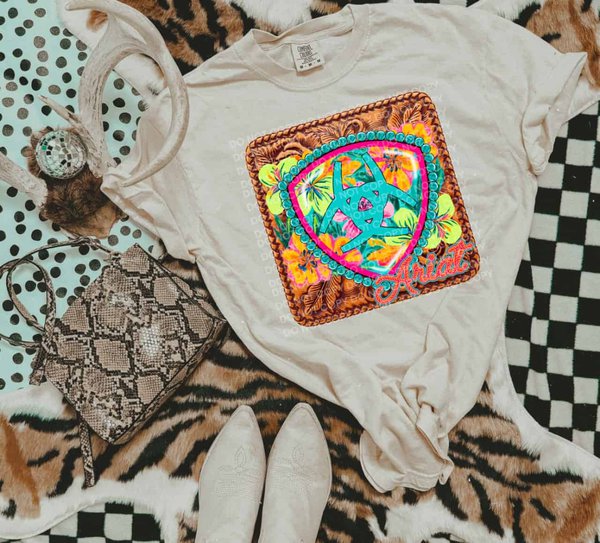 Ariat-Inspired Western Star Tooled Leather Floral Rodeo Patch Design