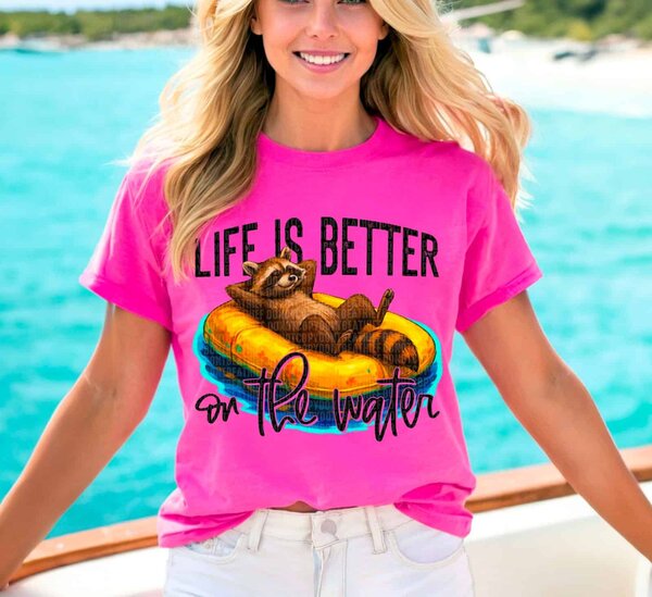 Life Is Better on the Water Chill Raccoon in Floatie Summer Lake Design