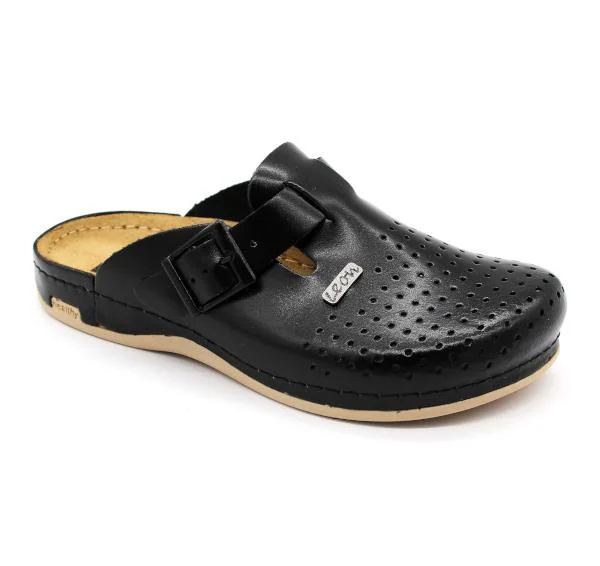 „LEON Herren Lederclogs 700M in Schwarz mit ergonomischem Fußbett