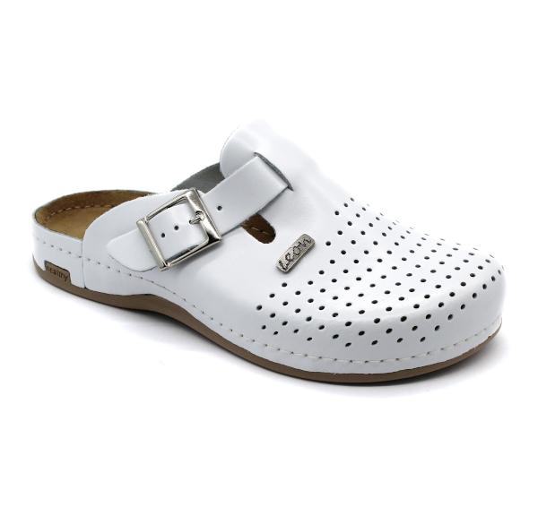 „LEON Herren Lederclogs 700M in Weiß mit ergonomischem Fußbett