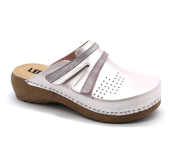 Leon Damen Lederclogs Modell 3200 Perl – stilvoller Damenclog mit rutschfester Sohle