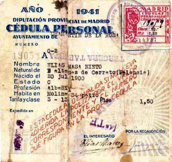 C&eacute;dula personal de Chamart&iacute;n de la Rosa
