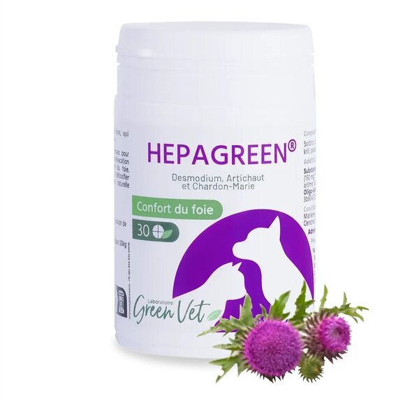Hepagreen Greenvet, pilulier de 30 comprimés pour chien et chat