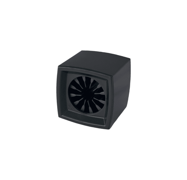 Square black mic flag showing four-sided logo placement areas