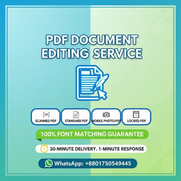 Professional service for editing PDF document online with 100% font matching and express 30-minute delivery.