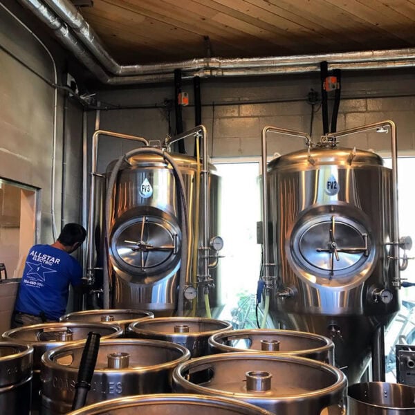 Lighting solution for Old Coast Ales, combining functionality and aesthetic.