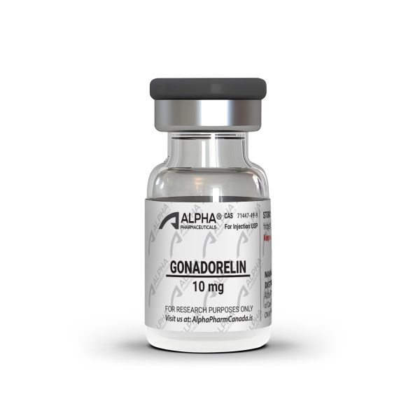 Gonadorelin 10 mg research peptide vial by AlphaPharmCanada.is – front label view