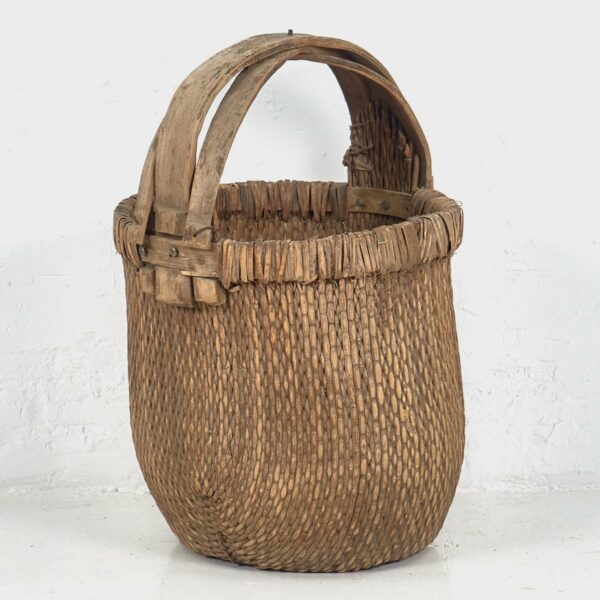 Ancien panier en saule avec anse en bois massif (c.1870) #2