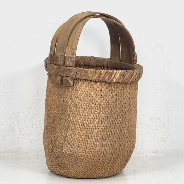 Ancien panier en saule avec anse en bois massif (c.1870) #4