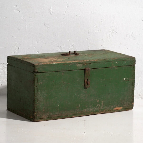 Green Wooden Small Antique Chest (c.1910) #6