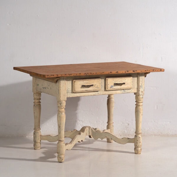 Mesa antigua blanca de madera maciza (Francia, c.1900)
