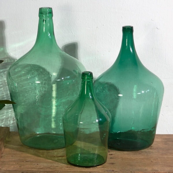 Antique green demijohns (c.1920). 3-piece set #6