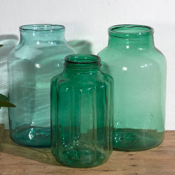 Green antique flasks (c.1920). 3-piece set #7