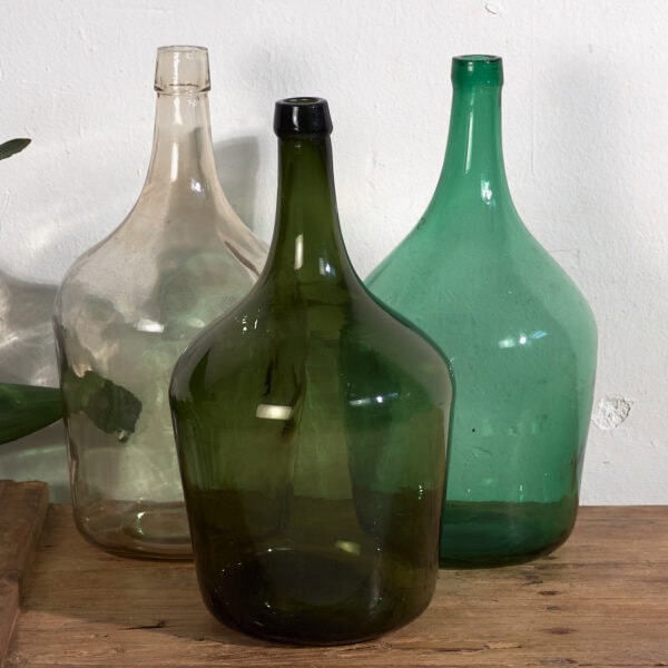 Antique colored demijohns (c.1920). Set of 3 pieces #45