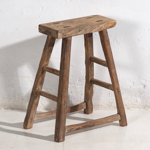 Taburete rectangular antiguo de estilo primitivo (c.1900) #12