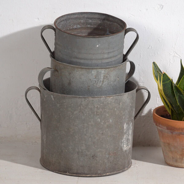 Antique galvanized metal buckets (c.1920). Set of 3 pieces #3