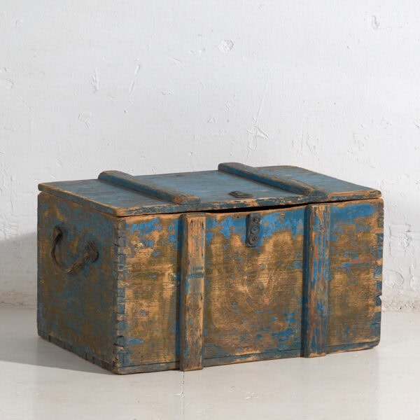 Ancien coffre bleu de style primitif (c.1920) #14