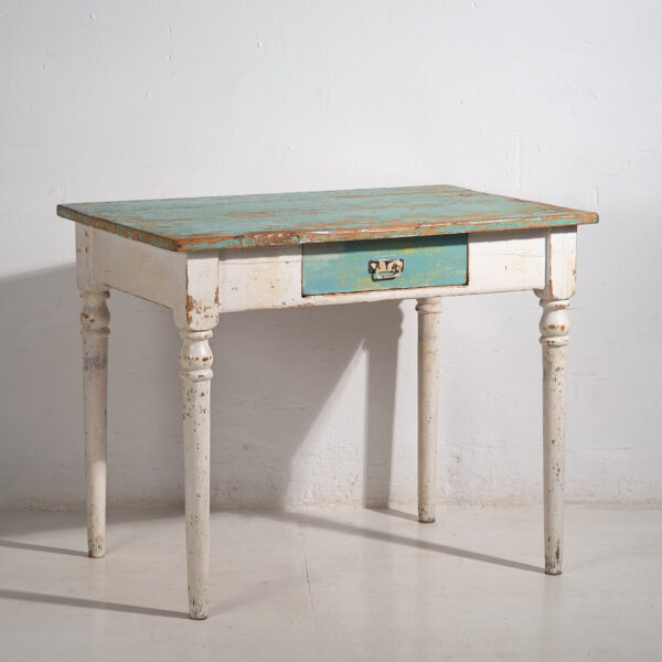 Antique side table with turquoise green patina (c.1920) #7