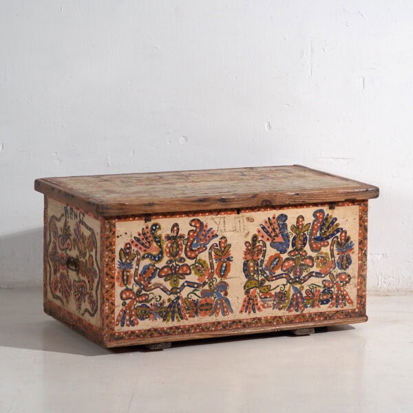 Ancienne malle de style folklorique peinte à la main (c.1880) #14
