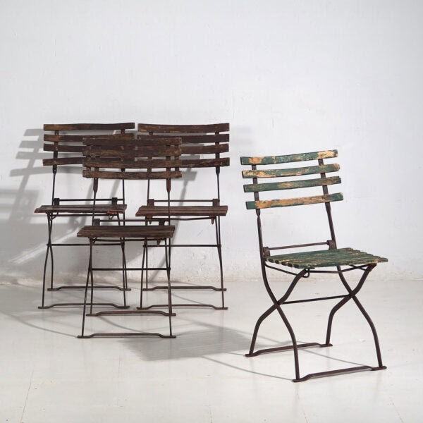 Sillas plegables de exterior antiguas (c.1920). Conjunto de 4 piezas #33