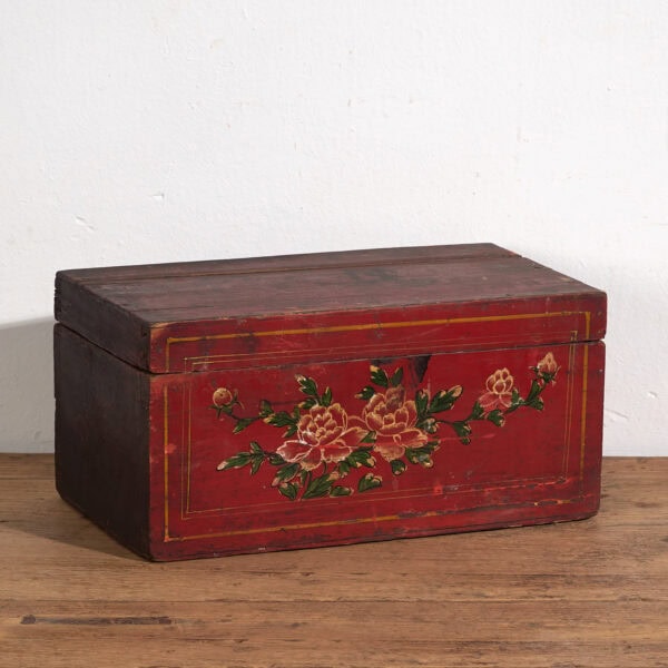 Coffre chinois ancien avec motifs floraux peints à la main (c.1900) #14
