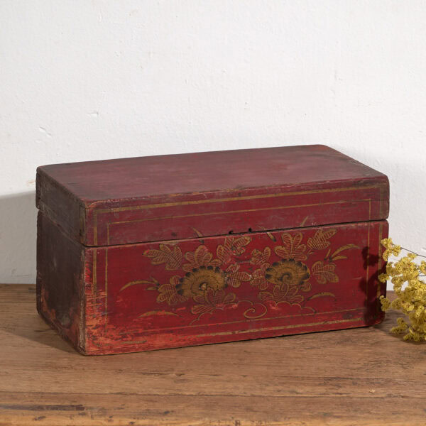 Antique red chest with floral details (c.1900) #44