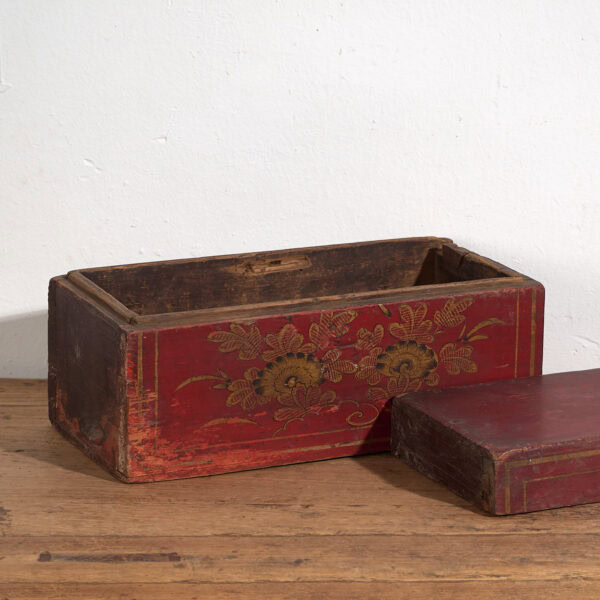 Antique red chest with floral details (c.1900) #44