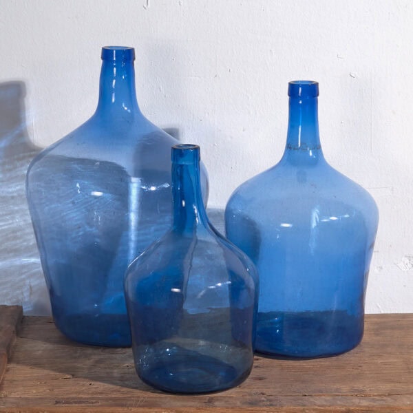 Damajuanas antiguas color azul (c.1920). Conjunto de 3 piezas #1