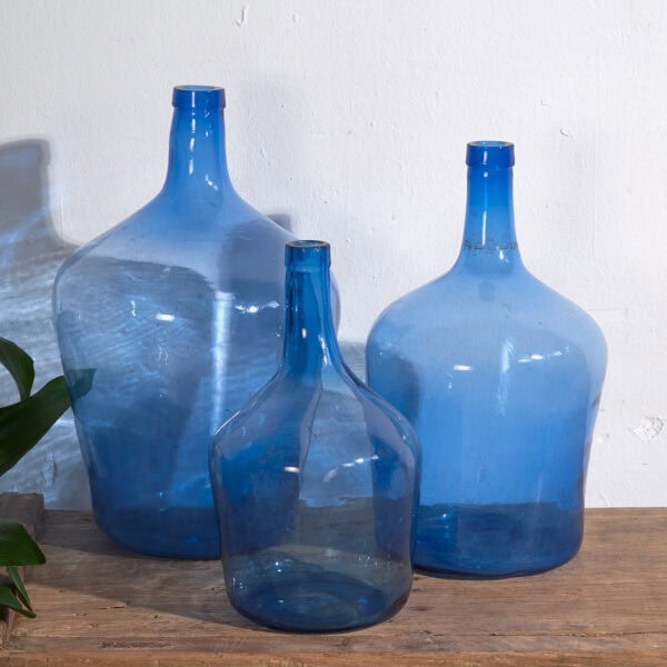 Damajuanas antiguas color azul (c.1920). Conjunto de 3 piezas #1