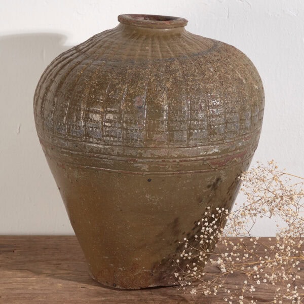 Jarrón grande antiguo de cerámica de estilo wabi-sabi (c.1900) #1